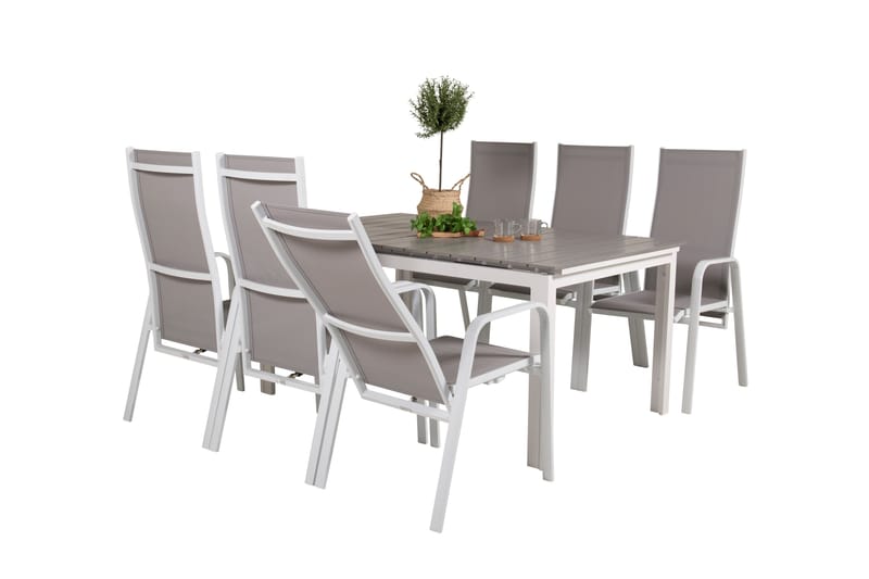 Levels Förlängningsbar Matgrupp Utomhus 160cm + 6 Copacabana Stolar - Vit - Utemöbler - Utegrupp - Matgrupper utomhus