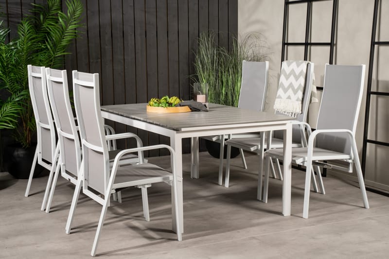 Levels Förlängningsbar Matgrupp Utomhus 160cm + 6 Copacabana Stolar - Vit - Utemöbler - Utegrupp - Matgrupper utomhus