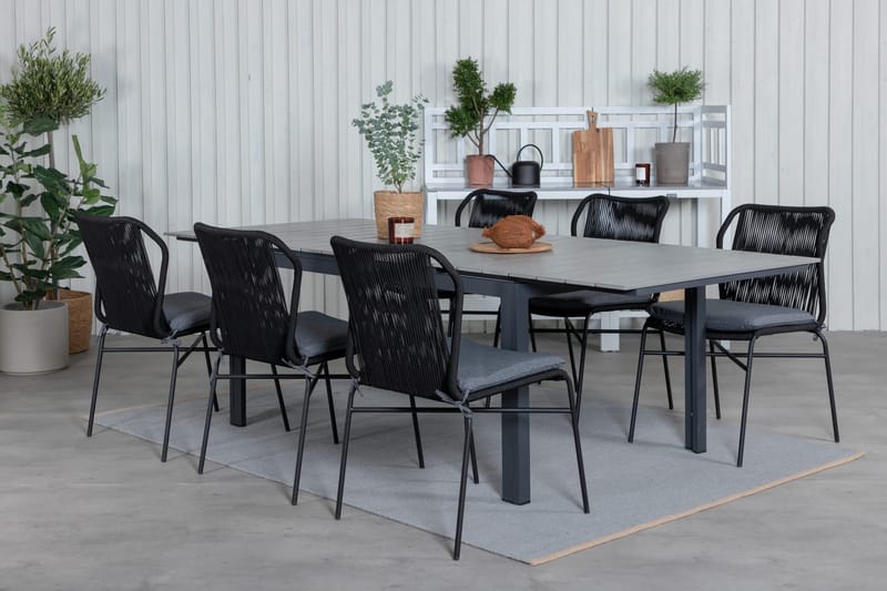Levels Förlängningsbar Matgrupp Utomhus 160cm + 6 Julian Stolar - Grå/Svart - Utemöbler - Utegrupp - Matgrupper utomhus