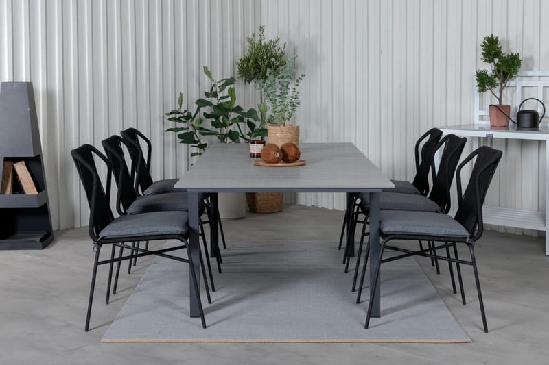 Levels Förlängningsbar Matgrupp Utomhus 160cm + 6 Julian Stolar - Grå/Svart - Utemöbler - Utegrupp - Matgrupper utomhus
