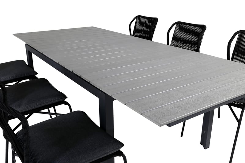 Levels Förlängningsbar Matgrupp Utomhus 160cm + 6 Julian Stolar - Grå/Svart - Utemöbler - Utegrupp - Matgrupper utomhus