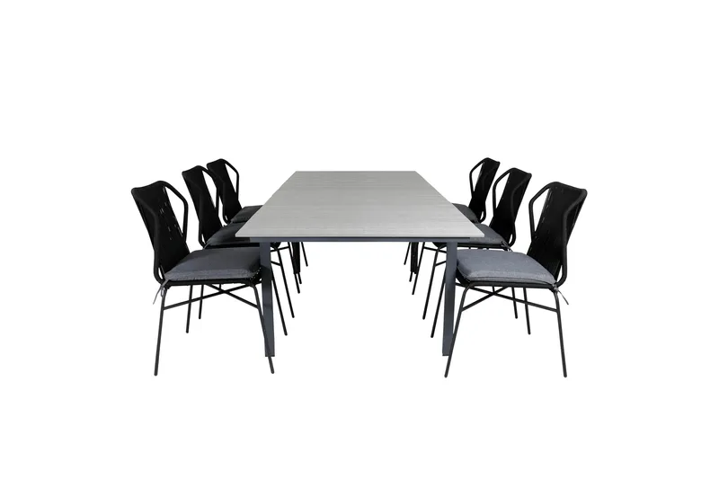 Levels Förlängningsbar Matgrupp Utomhus 160cm + 6 Julian Stolar, Grå/Svart