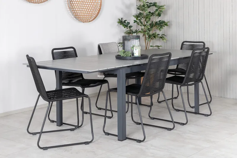 Levels Förlängningsbar Matgrupp Utomhus 160cm + 6 Lindos Stolar - Brun/Vit - Utemöbler - Utegrupp - Matgrupper utomhus