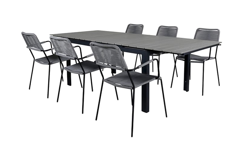 Levels Förlängningsbar Matgrupp Utomhus 160cm + 6 Lindos Stolar - Svart/Natur - Utemöbler - Utegrupp - Matgrupper utomhus