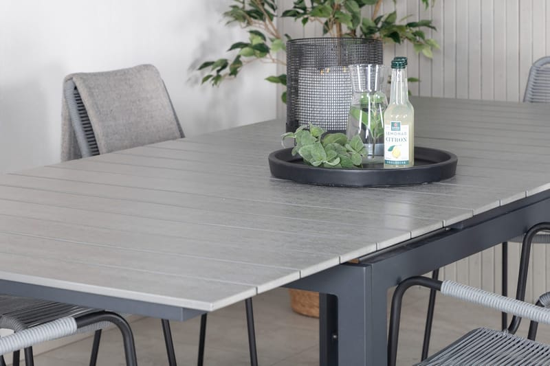 Levels Förlängningsbar Matgrupp Utomhus 160cm + 6 Lindos Stolar - Svart/Natur - Utemöbler - Utegrupp - Matgrupper utomhus