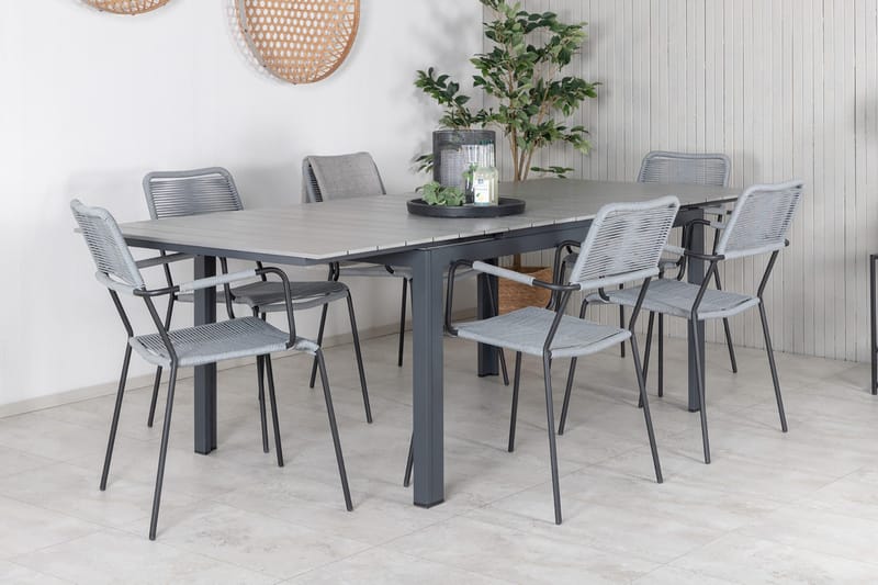 Levels Förlängningsbar Matgrupp Utomhus 160cm + 6 Lindos Stolar - Svart/Natur - Utemöbler - Utegrupp - Matgrupper utomhus