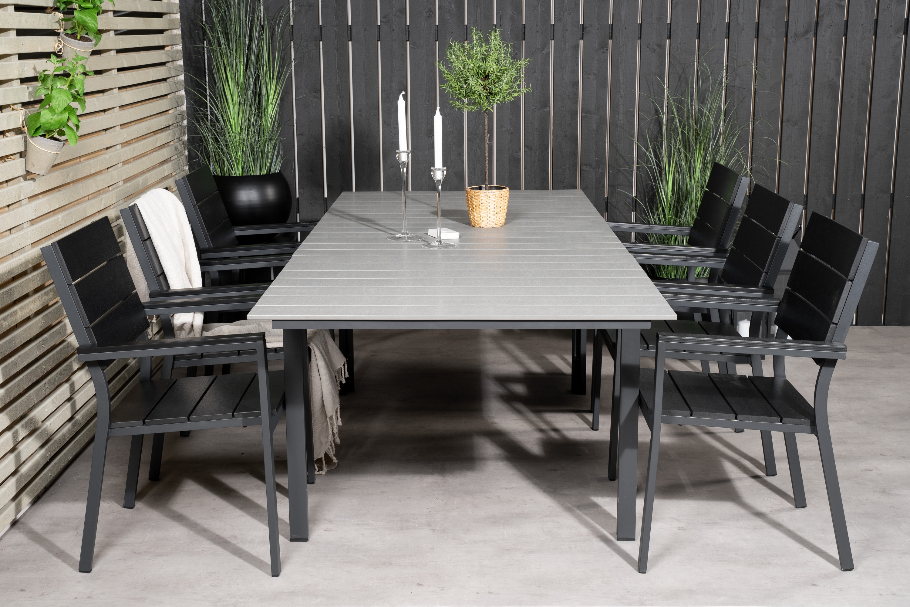 levels förlängningsbar matgrupp utomhus 160cm + 6 matstolar - svart
