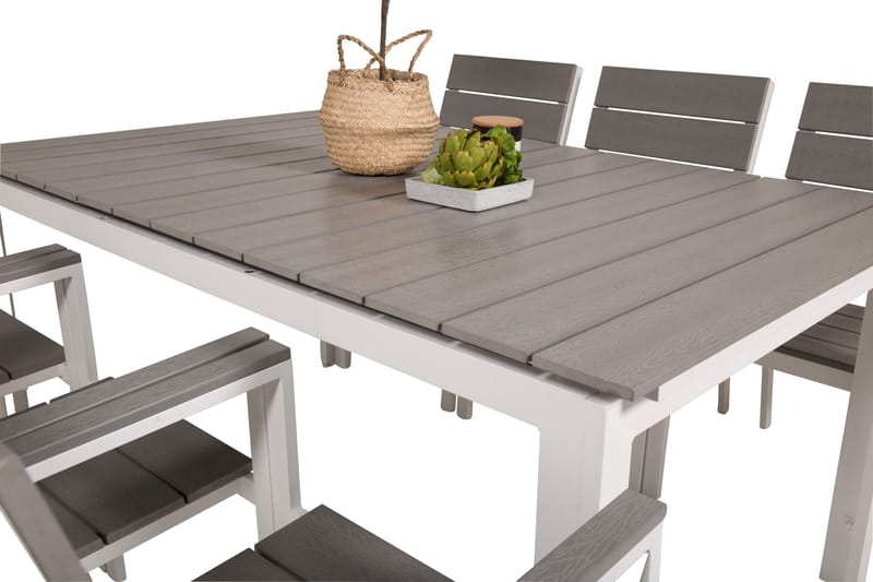 Levels Förlängningsbar Matgrupp Utomhus 160cm + 6 Matstolar - Vit/Grå - Utemöbler - Utegrupp - Matgrupper utomhus