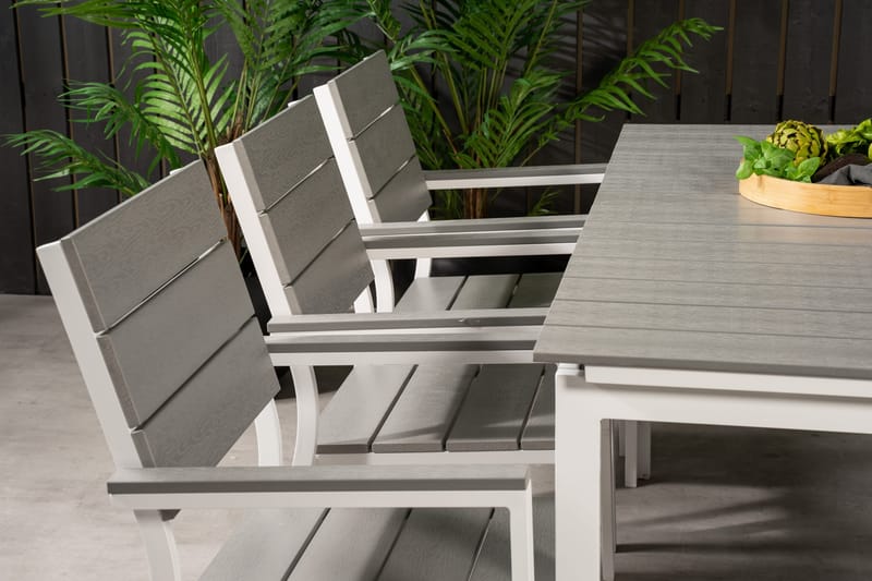 Levels Förlängningsbar Matgrupp Utomhus 160cm + 6 Matstolar - Vit/Grå - Utemöbler - Utegrupp - Matgrupper utomhus