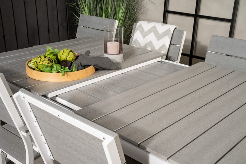 Levels Förlängningsbar Matgrupp Utomhus 160cm + 6 Matstolar - Vit/Grå - Utemöbler - Utegrupp - Matgrupper utomhus