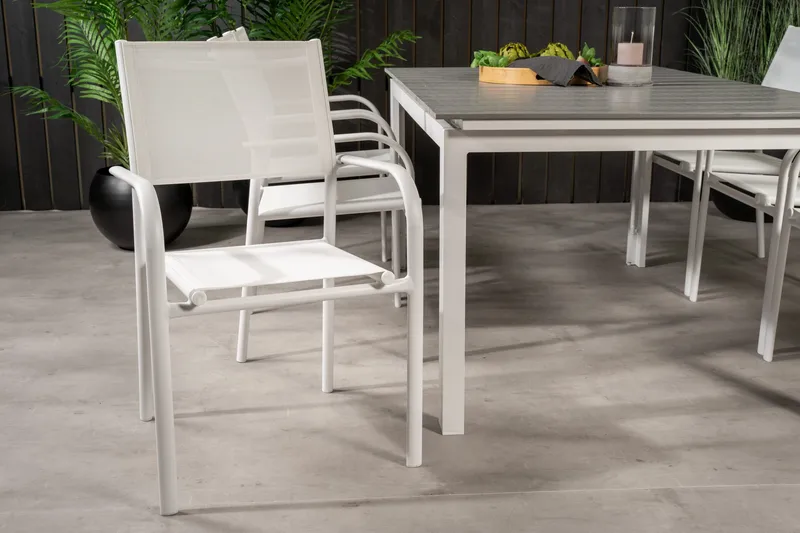 Levels Förlängningsbar Matgrupp Utomhus 160cm + 6 Santorini Stolar - Vit/Grå - Utemöbler - Utegrupp - Matgrupper utomhus