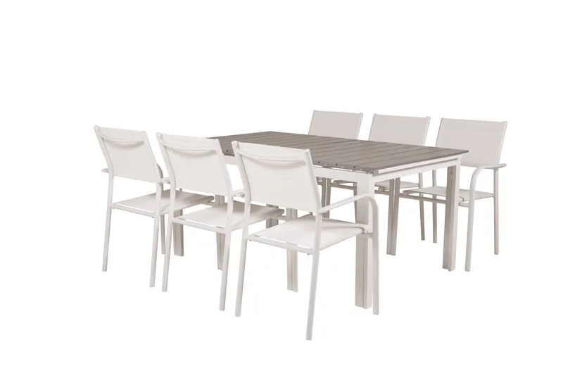 Levels Förlängningsbar Matgrupp Utomhus 160cm + 6 Santorini Stolar - Vit/Grå - Utemöbler - Utegrupp - Matgrupper utomhus