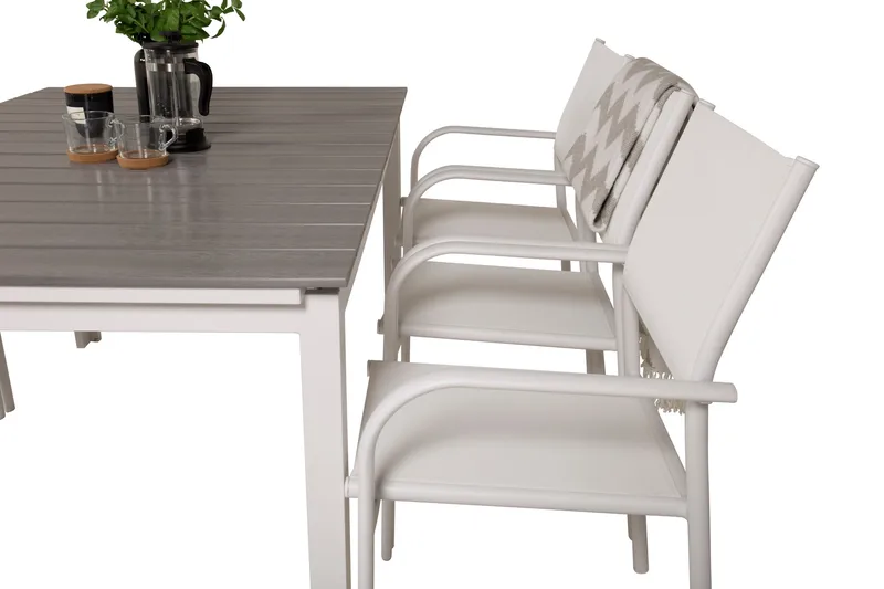 Levels Förlängningsbar Matgrupp Utomhus 160cm + 6 Santorini Stolar - Vit/Grå - Utemöbler - Utegrupp - Matgrupper utomhus