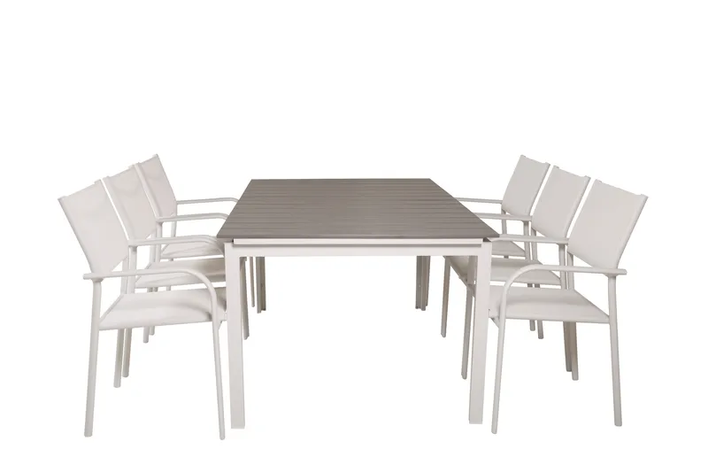 Levels Förlängningsbar Matgrupp Utomhus 160cm + 6 Santorini Stolar - Vit/Grå - Utemöbler - Utegrupp - Matgrupper utomhus