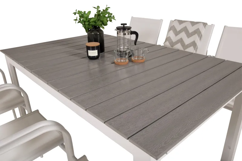 Levels Förlängningsbar Matgrupp Utomhus 160cm + 6 Santorini Stolar - Vit/Grå - Utemöbler - Utegrupp - Matgrupper utomhus