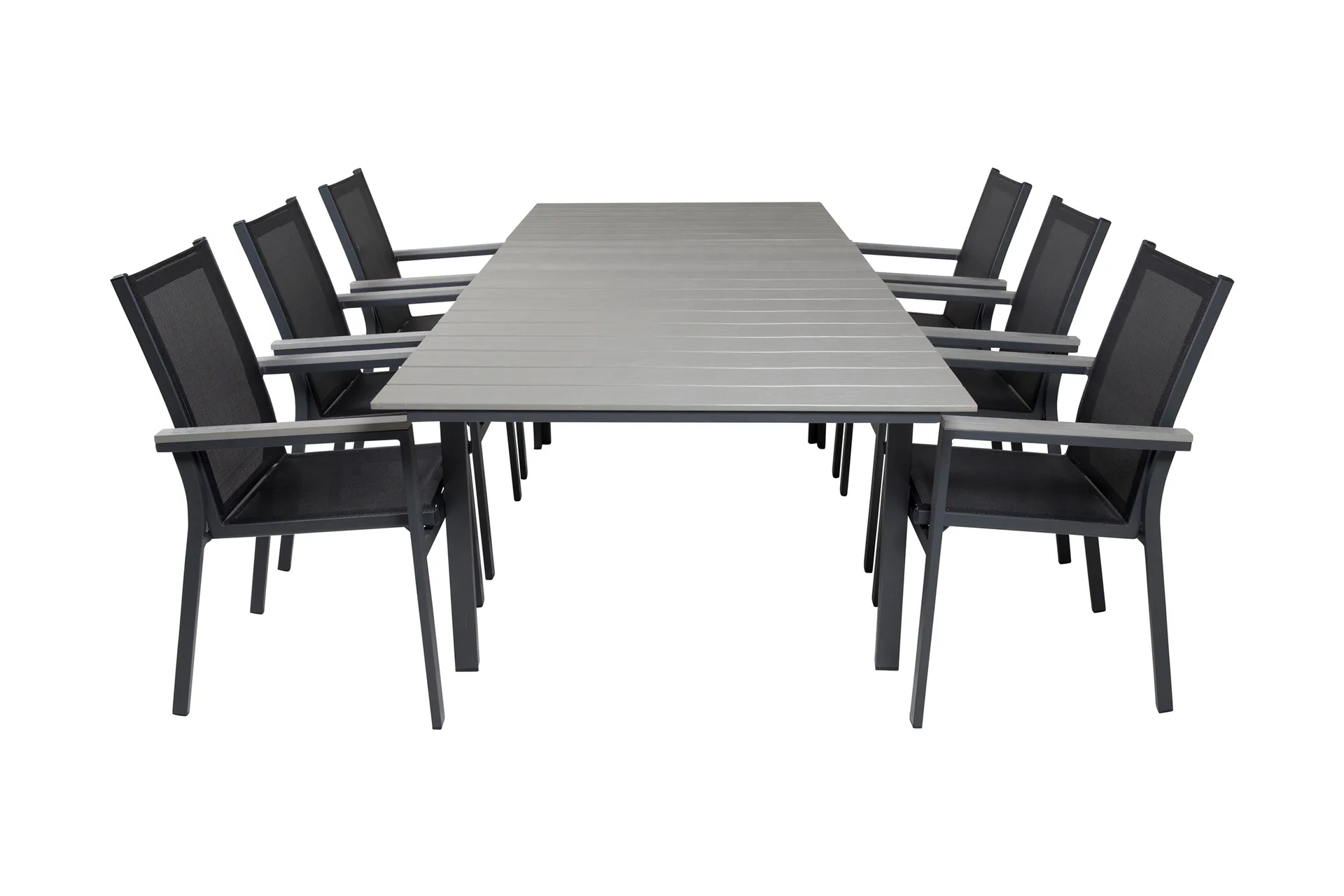 levels förlängningsbar matgrupp utomhus 160cm + 6 parma stolar - svart/grå