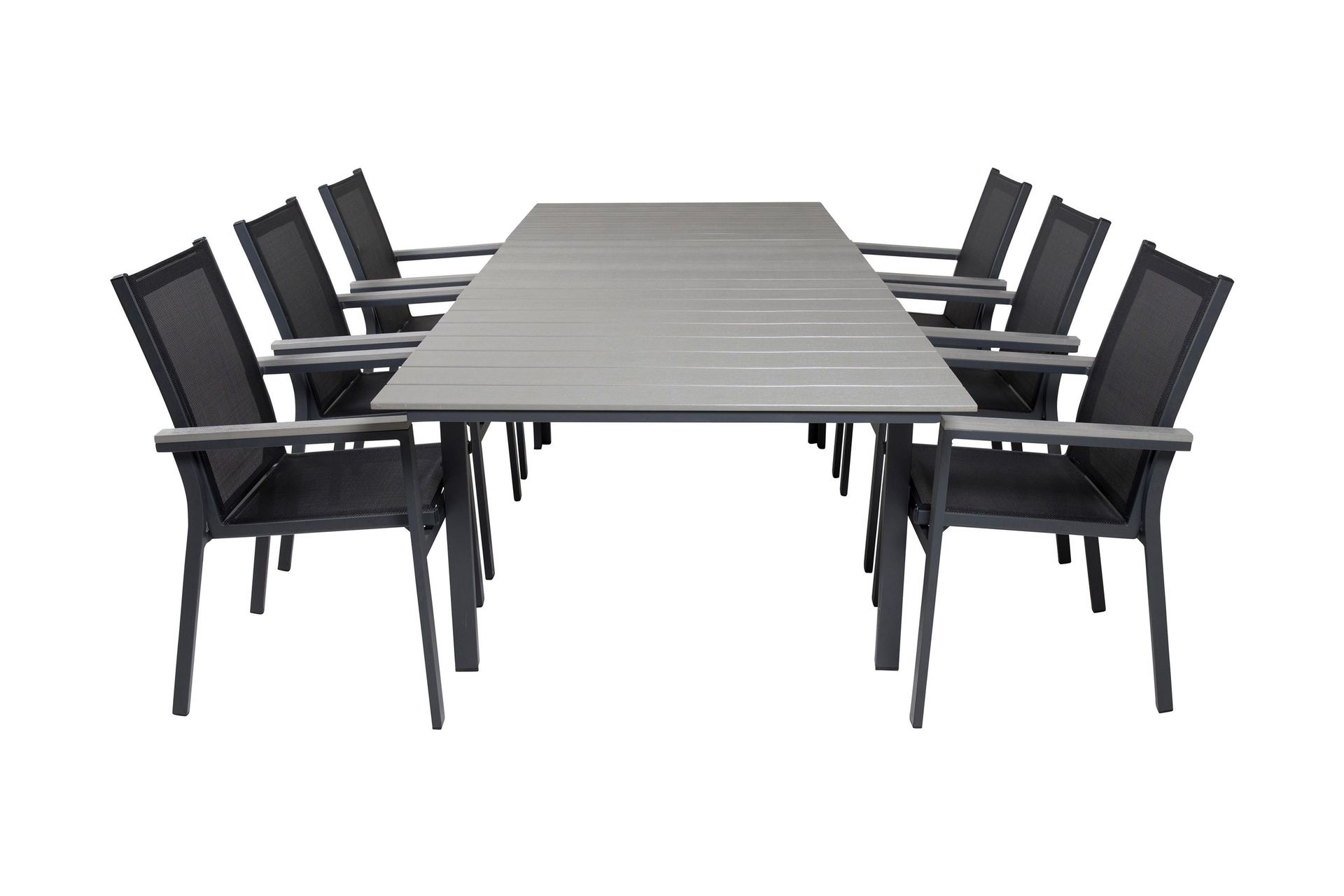 Levels F&ouml;rl&auml;ngningsbar Matgrupp Utomhus 160cm + 6 Parma Stolar - Svart/Gr&aring;