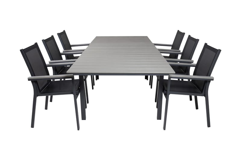 Levels Förlängningsbar Matgrupp Utomhus 160cm + 6 Parma Stolar, Svart/Grå