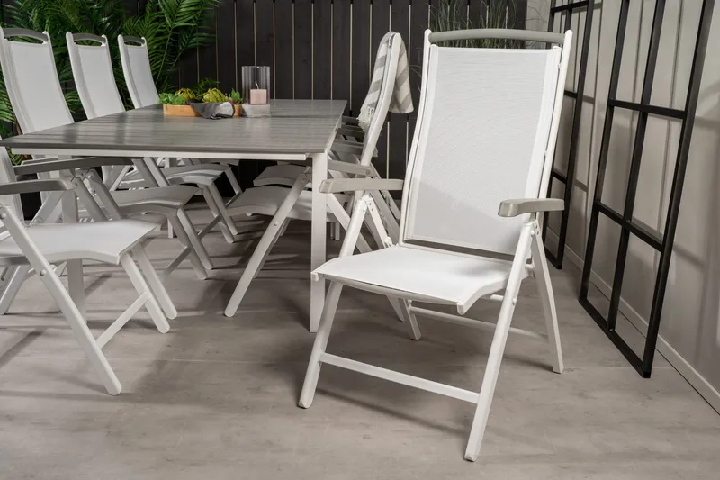 Levels Förlängningsbar Matgrupp Utomhus 160cm + 8 Albany Stolar - Vit/Grå - Utemöbler - Utegrupp - Matgrupper utomhus