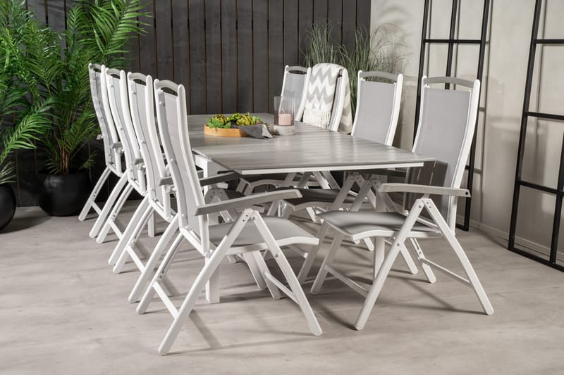 Levels Förlängningsbar Matgrupp Utomhus 160cm + 8 Albany Stolar - Vit/Grå - Utemöbler - Utegrupp - Matgrupper utomhus