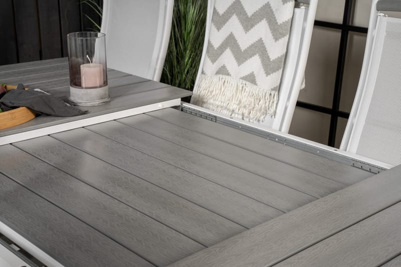 Levels Förlängningsbar Matgrupp Utomhus 160cm + 8 Albany Stolar - Vit/Grå - Utemöbler - Utegrupp - Matgrupper utomhus