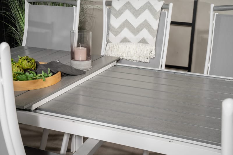 Levels Förlängningsbar Matgrupp Utomhus 160cm + 8 Albany Stolar - Vit/Grå - Utemöbler - Utegrupp - Matgrupper utomhus