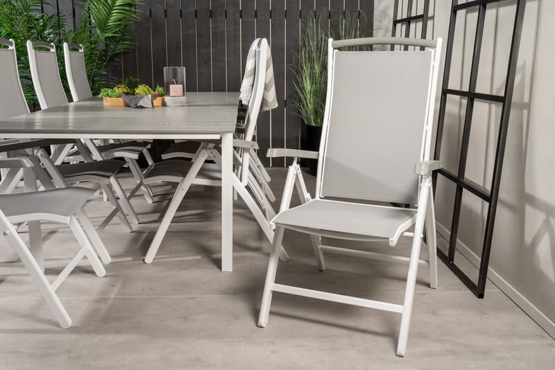 Levels Förlängningsbar Matgrupp Utomhus 160cm + 8 Albany Stolar - Vit/Grå - Utemöbler - Utegrupp - Matgrupper utomhus