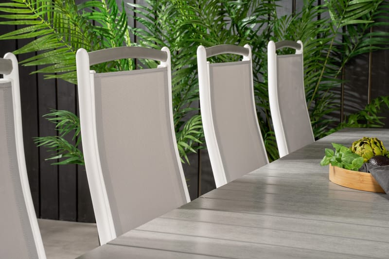 Levels Förlängningsbar Matgrupp Utomhus 160cm + 8 Albany Stolar - Vit/Grå - Utemöbler - Utegrupp - Matgrupper utomhus