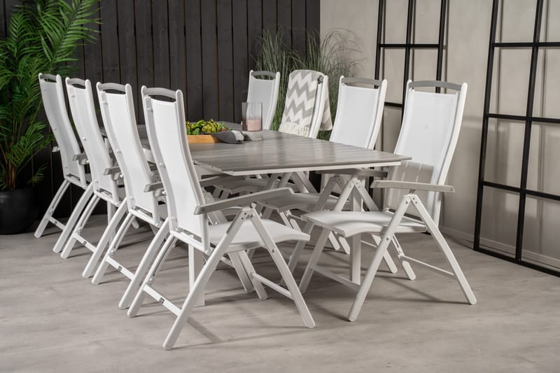 Levels Förlängningsbar Matgrupp Utomhus 160cm + 8 Albany Stolar - Vit/Grå - Utemöbler - Utegrupp - Matgrupper utomhus
