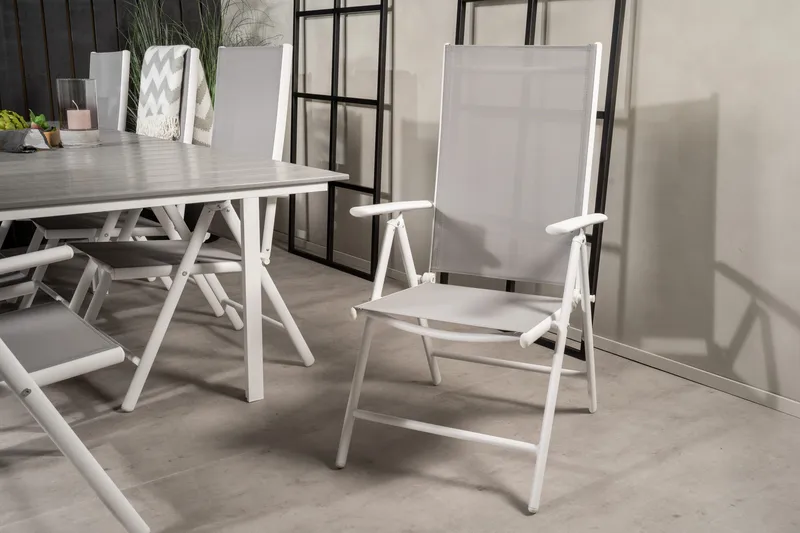 Levels Förlängningsbar Matgrupp Utomhus 160cm + 8 Break Matstolar - Vit/Grå - Utemöbler - Utegrupp - Matgrupper utomhus