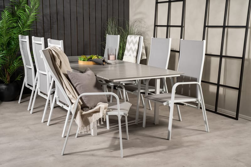 Levels Förlängningsbar Matgrupp Utomhus 160cm + 8 Copacabana Stolar - Vit - Utemöbler - Utegrupp - Matgrupper utomhus