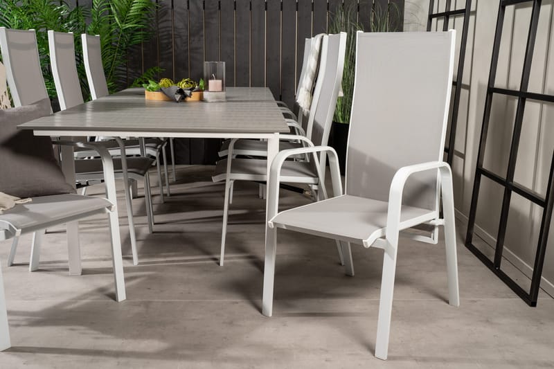 Levels Förlängningsbar Matgrupp Utomhus 160cm + 8 Copacabana Stolar - Vit - Utemöbler - Utegrupp - Matgrupper utomhus
