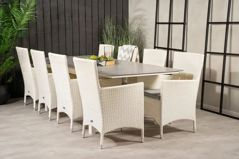 Levels Förlängningsbar Matgrupp Utomhus 160cm + 8 Malin Stolar - Antracit - Utemöbler - Utegrupp - Matgrupper utomhus