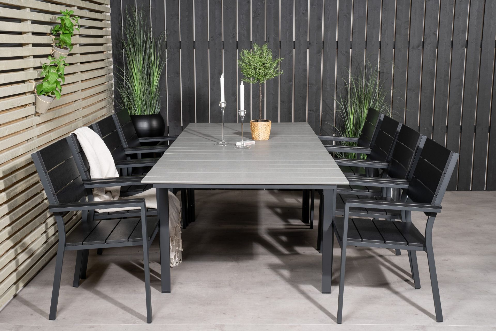 levels förlängningsbar matgrupp utomhus 160cm + 8 matstolar - svart