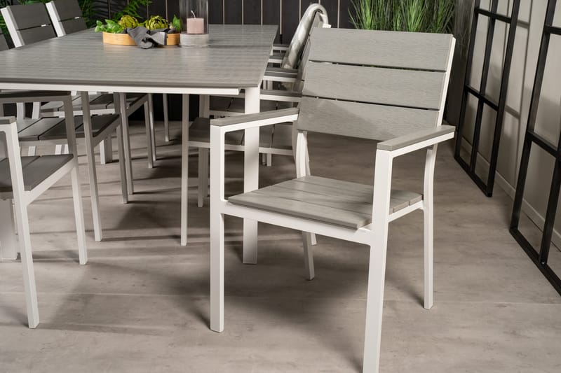 Levels Förlängningsbar Matgrupp Utomhus 160cm + 8 Matstolar - Vit/Grå - Utemöbler - Utegrupp - Matgrupper utomhus