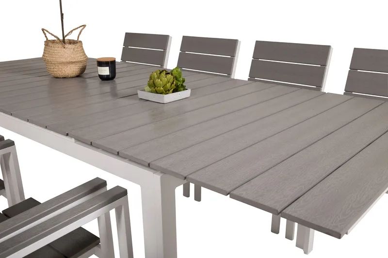 Levels Förlängningsbar Matgrupp Utomhus 160cm + 8 Matstolar - Vit/Grå - Utemöbler - Utegrupp - Matgrupper utomhus