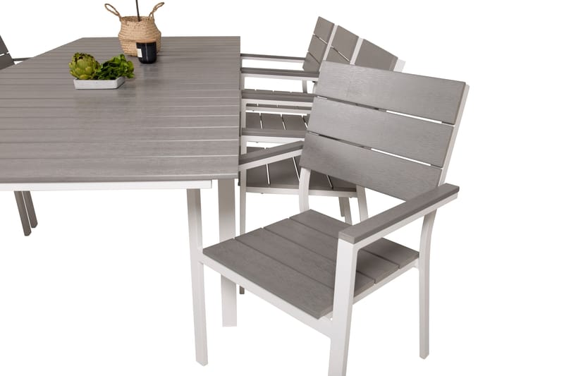 Levels Förlängningsbar Matgrupp Utomhus 160cm + 8 Matstolar - Vit/Grå - Utemöbler - Utegrupp - Matgrupper utomhus