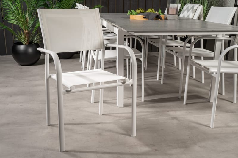 Levels Förlängningsbar Matgrupp Utomhus 160cm + 8 Santorini Stolar - Vit/Grå - Utemöbler - Utegrupp - Matgrupper utomhus