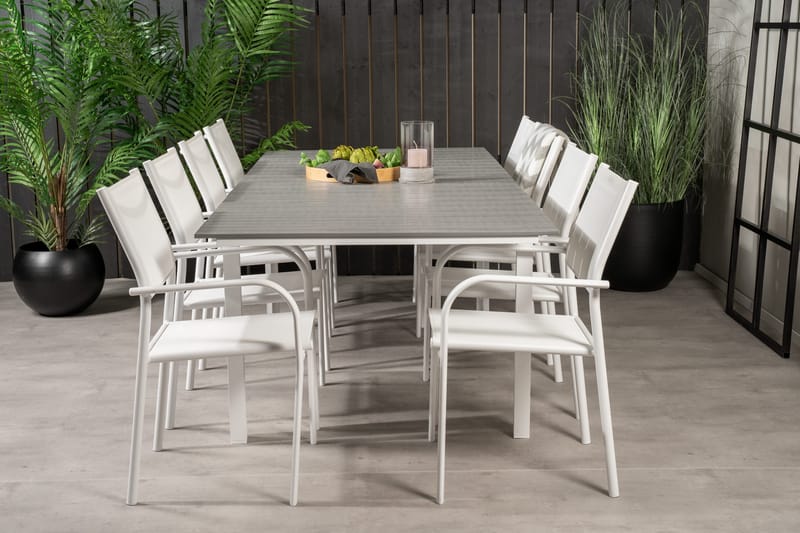 Levels Förlängningsbar Matgrupp Utomhus 160cm + 8 Santorini Stolar - Vit/Grå - Utemöbler - Utegrupp - Matgrupper utomhus