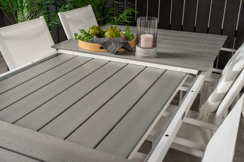 Levels Förlängningsbar Matgrupp Utomhus 160cm + 8 Santorini Stolar - Vit/Grå - Utemöbler - Utegrupp - Matgrupper utomhus