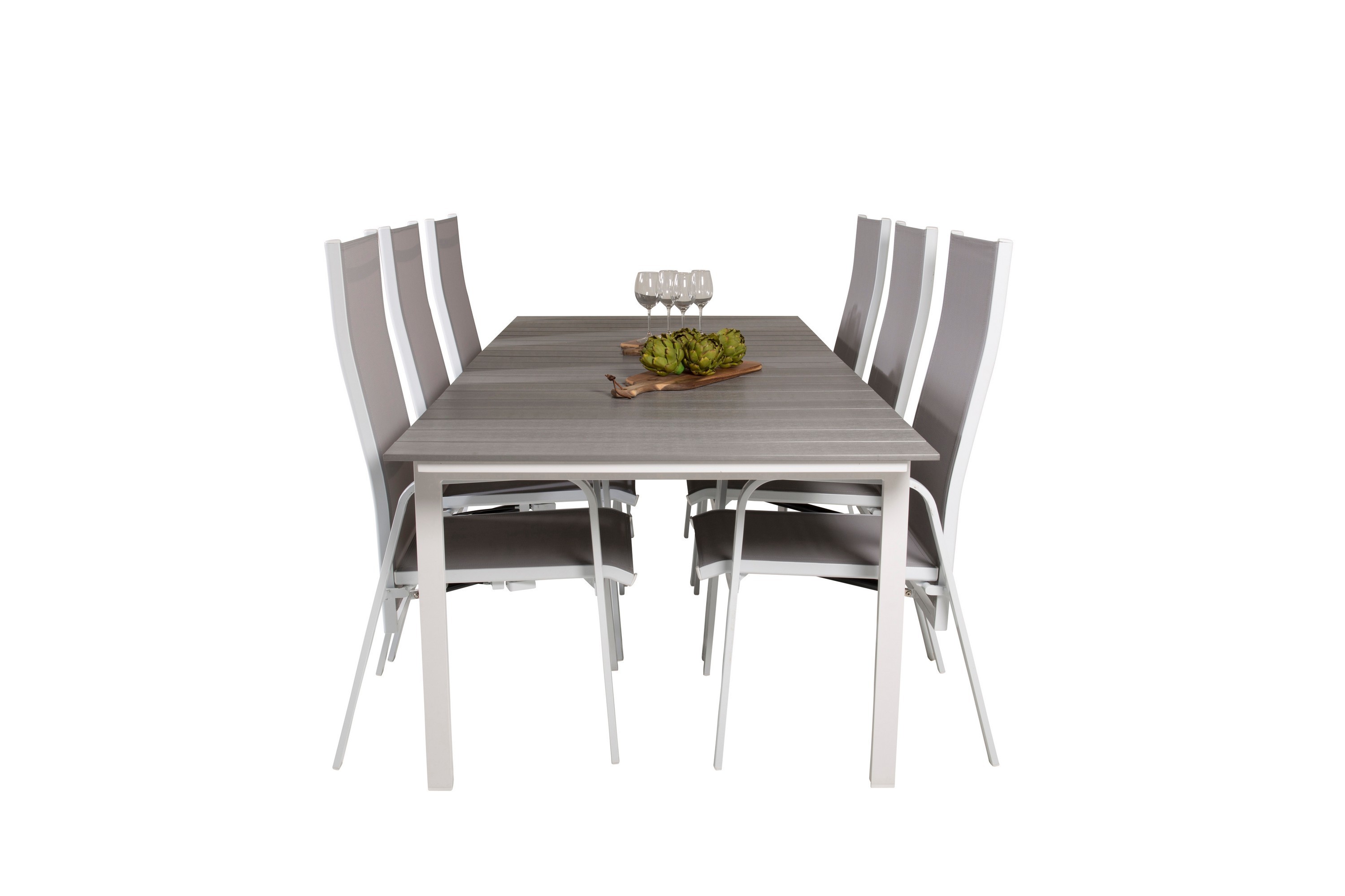 levels förlängningsbar matgrupp utomhus 224-324 cm + 6 st copacabana matstolar - vit