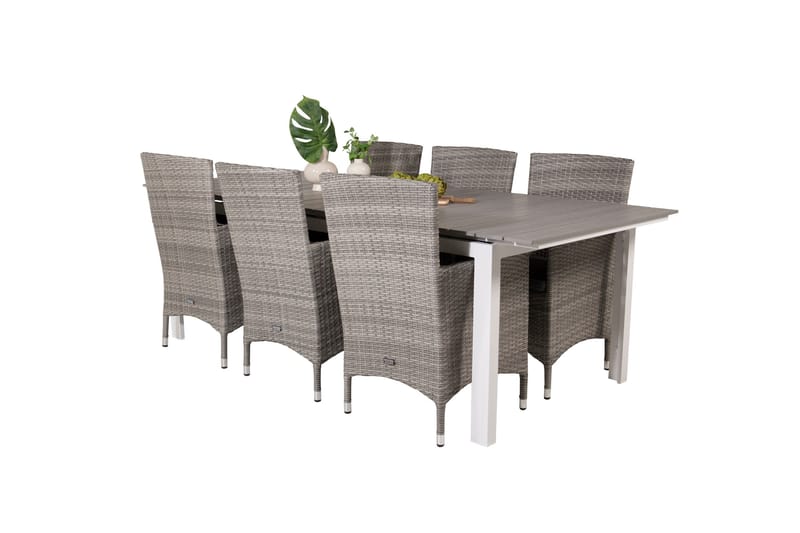 Levels Förlängningsbar Matgrupp Utomhus 224-324 cm + 6 st Malin Utefåtölj - Grå - Utemöbler - Utegrupp - Matgrupper utomhus