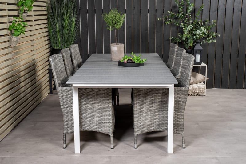 Levels Förlängningsbar Matgrupp Utomhus 224-324 cm + 6 st Malin Utefåtölj - Grå - Utemöbler - Utegrupp - Matgrupper utomhus