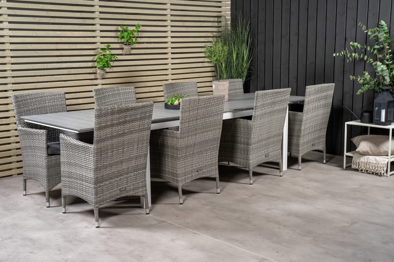 Levels Förlängningsbar Matgrupp Utomhus 224-324 cm + 8 st Malin Utefåtölj - Grå - Utemöbler - Utegrupp - Matgrupper utomhus