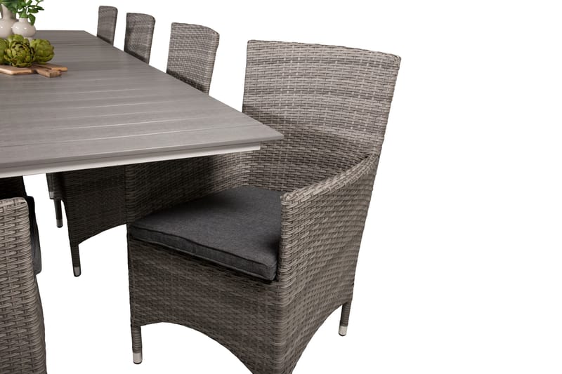 Levels Förlängningsbar Matgrupp Utomhus 224-324 cm + 8 st Malin Utefåtölj - Grå - Utemöbler - Utegrupp - Matgrupper utomhus