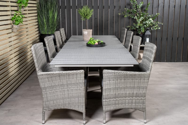 Levels Förlängningsbar Matgrupp Utomhus 224-324 cm + 8 st Malin Utefåtölj - Grå - Utemöbler - Utegrupp - Matgrupper utomhus