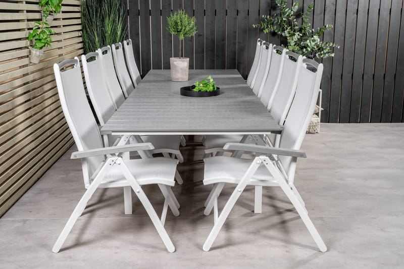Levels Förlängningsbar Matgrupp Utomhus 224cm + 10 Albany Stolar, Grå/Vit