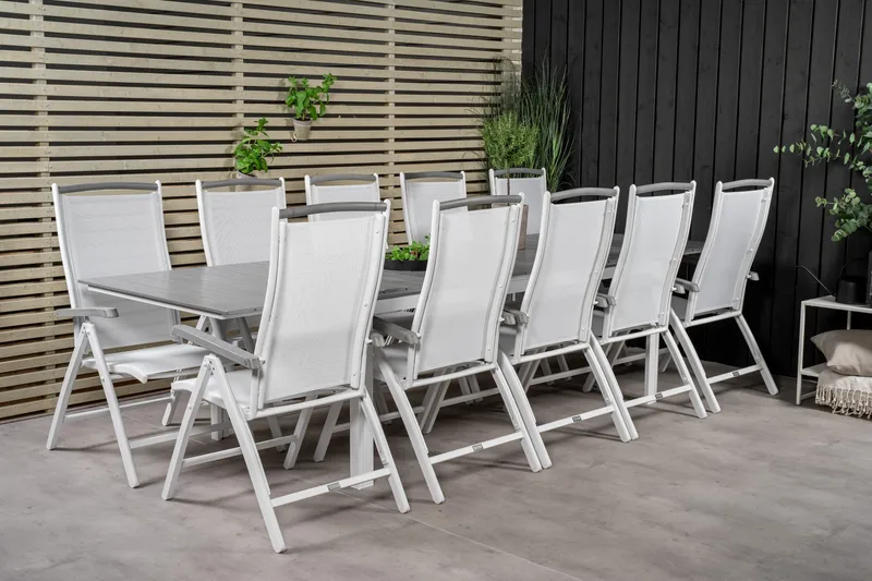 Levels Förlängningsbar Matgrupp Utomhus 224cm + 10 Albany Stolar - Grå/Vit - Utemöbler - Utegrupp - Matgrupper utomhus