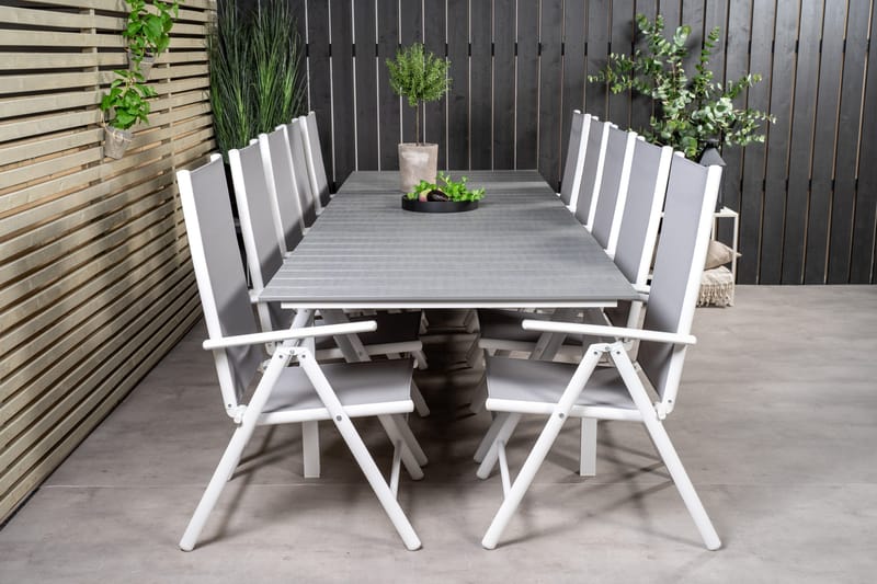 Levels Förlängningsbar Matgrupp Utomhus 224cm + 10 Break Stolar - Grå/Vit - Utemöbler - Utegrupp - Matgrupper utomhus