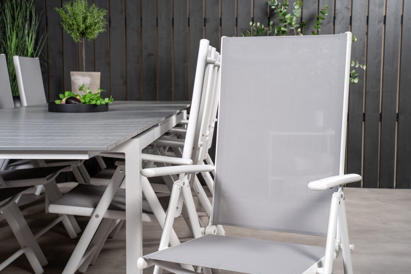 Levels Förlängningsbar Matgrupp Utomhus 224cm + 10 Break Stolar - Grå/Vit - Utemöbler - Utegrupp - Matgrupper utomhus